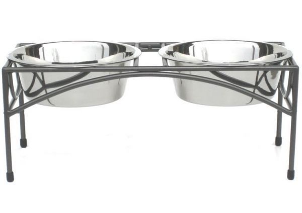 Stainless steel double dog bowls in black frame regal diner